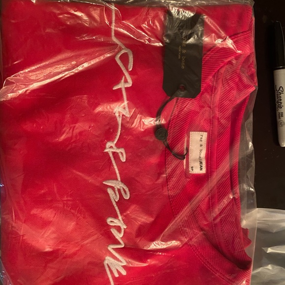 NWT rag & bone Cropped Pullover Sweatshirt, Bright Rose Script Logo Size Small - Picture 3 of 3